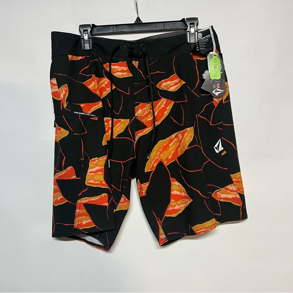 Volcom Men's Black and Orange Board Shorts